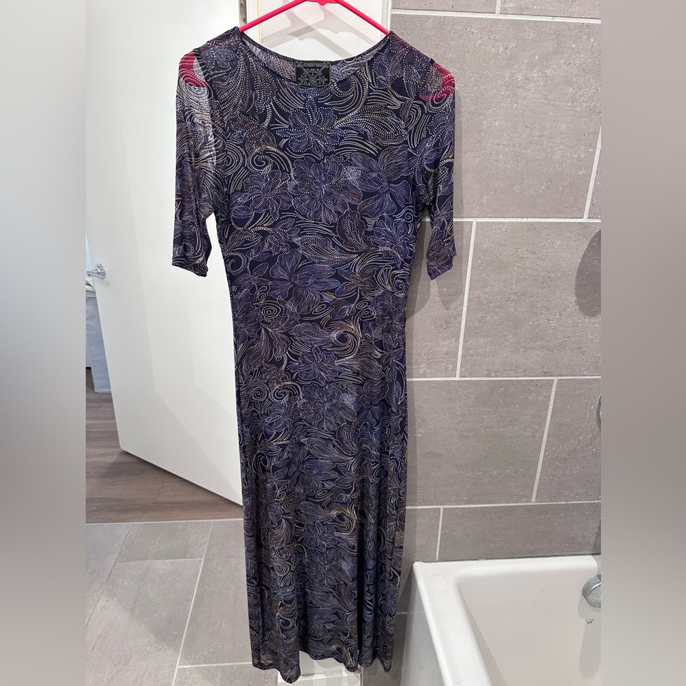 Johnny Was Navy Floral mesh Dress